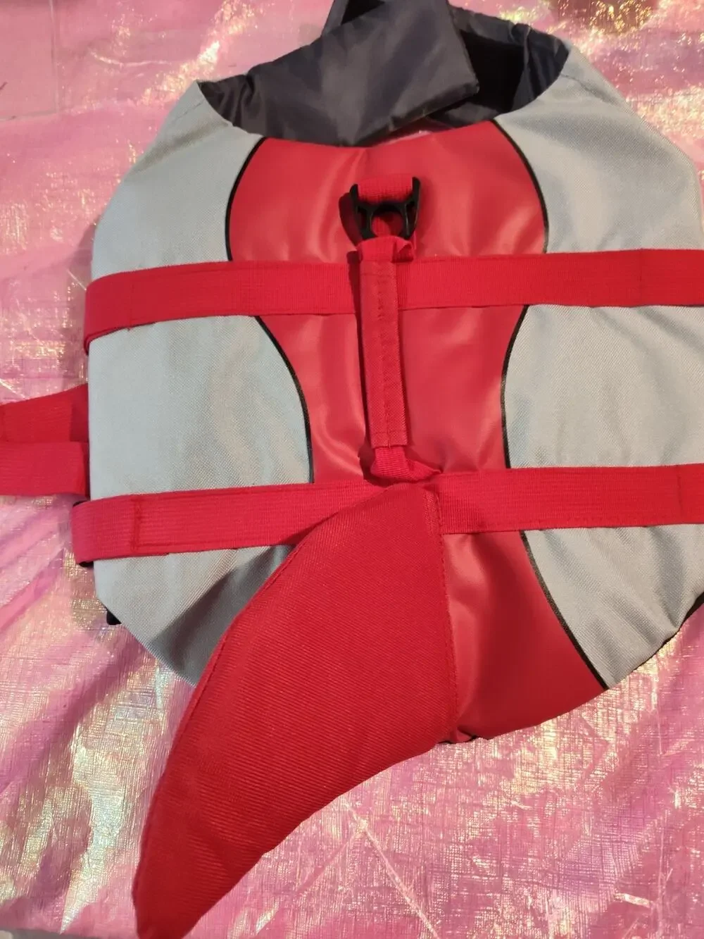 Dog Size Large Red And Gray Adjustable Life Vest, Life Jacket
